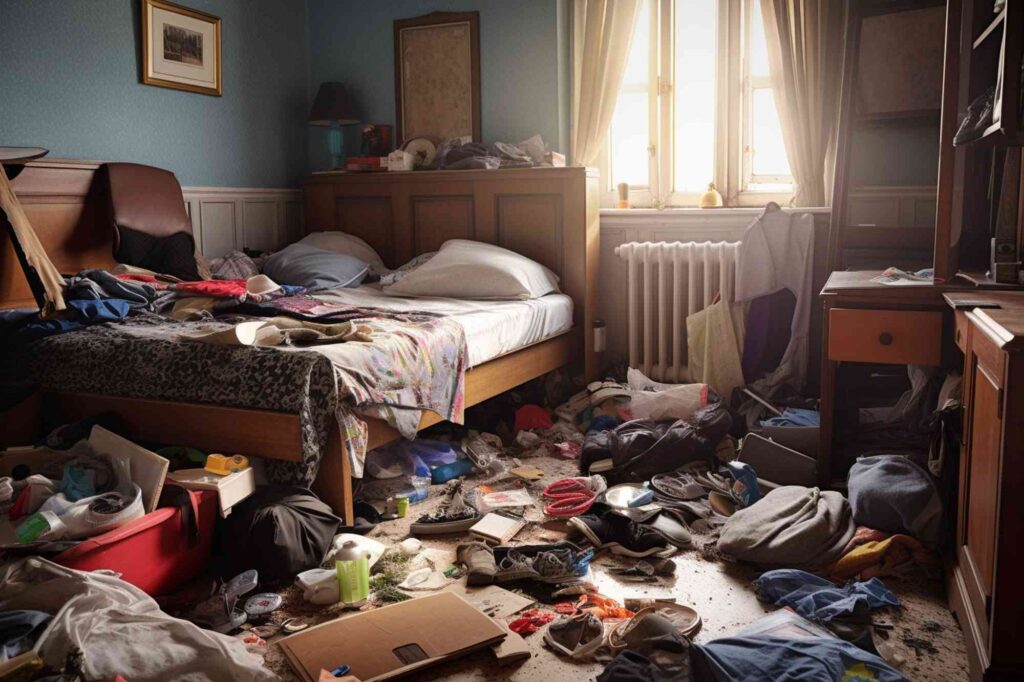 vermülltes Schlafzimmer