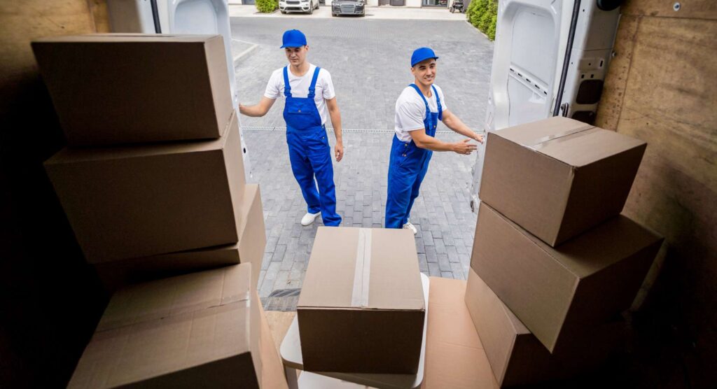 Mitarbeiter machen einen lkw voll